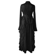 Mock Neck Bell Sleeve Patchwork Maxi Dress - Black - View 4