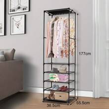 Clothe Rail Clothing Rack Heavy Duty 177*55*36cm Freestanding Garment Rack With 5-Tier Storage Shelves Shoe Rack Wardrobe Display Stand Closet Organizer For Bedroom Black