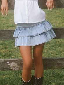 Sexy Layered Ruffle Mini Skirts Y2K Low Rise Pleated Short Skirt Frilly Flowy Coquette Micro Skirts Streetwear - 藍色 - 查看 5