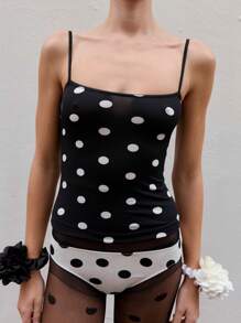 Women's Fitted Cami Tops Summer Sleeveless Open Back Dot Print Slim Fit Tank Tops - màu đen - Xem 4