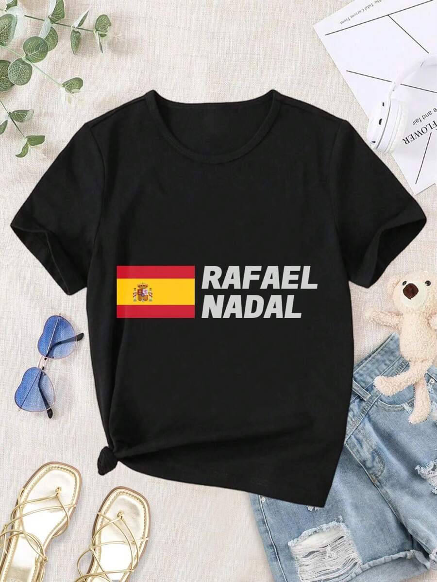 Women's Rafael Nadal Tennis T-Shirt - Official Merch Fan Apparel Sports Tee - 黑色 - 查看 1