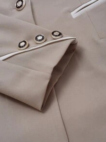 HOMEYEE Áo khoác blazer tay dài màu tương phản cổ điển, áo công sở thanh lịch giản dị, phù hợp cho mùa xuân thu đông - Màu Khaki - Xem 5