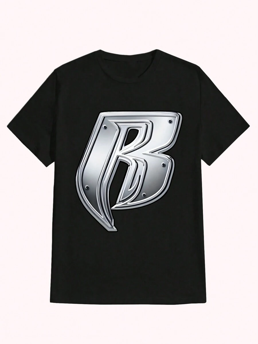 Ruff Ryders Rap Hip Hop ,Casual Print,Comfortable And Versatile,Letter Pattern Pure Cotton 220g Printed T-Shirt - màu đen - Xem 1