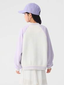 Balabala Girls' Color-Block Baseball Jacket, Spring Preppy Look
