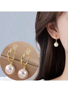 1 paire de boucles d'oreilles à créoles en faux perles , boucles d'oreilles clip-on avec des boucles d'oreilles en silicone élégantes haut de gamme, cadeau d'anniversaire pour les femmes