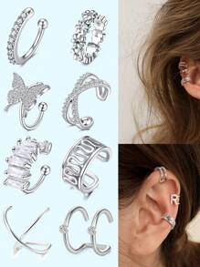 6-8Pcs Stainless Steel Ear Cuff Helix Cartilage Clip On Wrap Earrings Fake Nose Ring Non-Piercing Adjustable Men Women