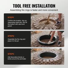 SKYSHALO Fire Pit Ring, 35-45-Inch Outer/30-39-Inch Inner Diameter, 8.5 Or 10inch Height Round, Square Or With Barbecue Fire Pit Insert, Carbon Steel Liner DIY Campfire Ring Above Or In-Ground, For Outdoor Camping, Bonfires
