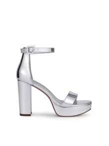 Women Platform Chunky High Heeled Sandals Ankle Strap Open Toe 4-Inch Block Heels Dress Shoes For Wedding Party Evening - 銀色 - 查看 7