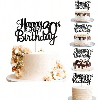 1 pieza Decoración para tarta de cumpleaños con texto "Feliz Cumpleaños" en purpurina, palillo decorativo para tarta de "Brindis por el cumpleaños", decoración fabulosa para tarta de fiesta de cumpleaños o aniversario