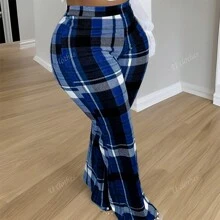 Pantaloni a zampa di elefante nuovi di moda delle donne, casual ed eleganti, con stampa retrò a quadri