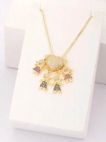 1pc Valentine's Multicolor Zirconia 18k Gold Plated Copper 4 Kids Pendant Necklace, Luxury Jewelry Gift For Women,Mom,Mother,Mother's Day,Gift - Gold - View 8