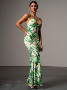 Persoshow 十字交叉印花波西米亚风连衣裙，女士夏装，度假装，婚礼宾客礼服，适合婚礼、毕业季