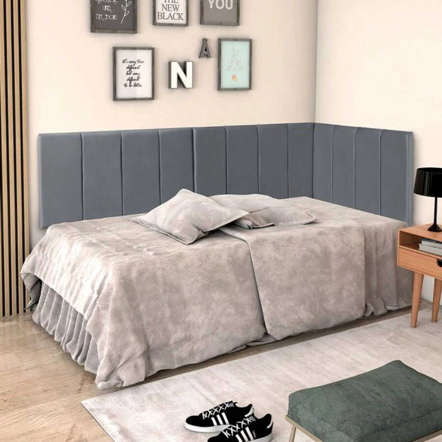 Headboard For Double Bed 60x20 Upholstered Modular Kit 7 Pieces Double-Sided Fixation - Dark Grey - View 1