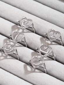 1枚个性化阿拉伯字母戒指，精美定制儿童礼物 - 銀色 - 查看 1