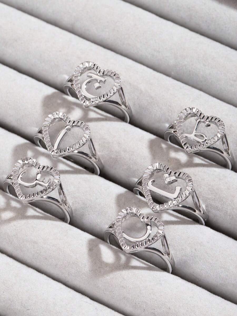 1枚个性化阿拉伯字母戒指，精美定制儿童礼物 - 銀色 - 查看 1