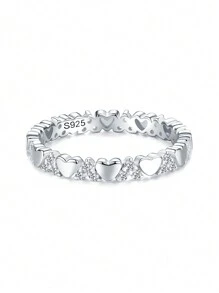 1pc Top Quality 925 Sterling Silver Exquisite Luxury Heart Stackable Finger Rings For Women Wedding Engagement Jewelry - Silver - View 1
