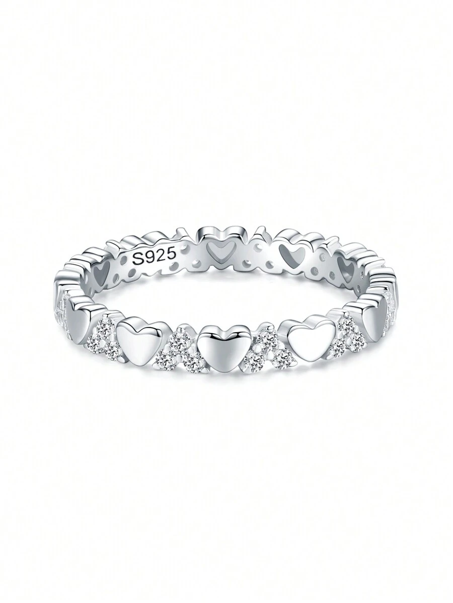 1pc Top Quality 925 Sterling Silver Exquisite Luxury Heart Stackable Finger Rings For Women Wedding Engagement Jewelry - Silver - View 1