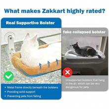 Cat Hammock For Window - Cordless, Embeded Machine Washable Bed, Robust Metal Frame - Cat Window Perch For Large Cats And Kittens (White Bolster Bed, Large)
