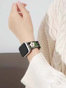 1 pièce Sangle en PU tricotée à carreaux colorés et fleuris compatible avec Apple Watch bande S10 42/46 mm 49 Ultra. Bracelet pour femmes compatible avec Apple Watch 9 8 7 6 SE 5 4 3 2. Automne hiver Saint-Valentin