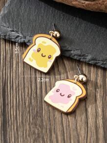 1 对女士木制食物系列耳环，可爱的面包设计，轻巧，适合日常佩戴，四季礼物