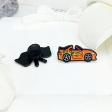 1pc/2pcs Universal Mini Exquisite Cute Racing Car & Racing Flag Cartoon Enamel Brooch, Special Lapel Pin, Suitable As Gift For Friends, Collectors Of Racing Fans, Checkered Street Casual Zinc Alloy Cartoon Brooch, All Season - Multicolor - View 4