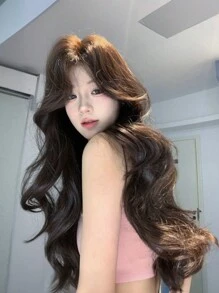 SHUDUO 1 Piece Synthetic Heat-Resistant Wavy Hair Wig Black Brown, 28 Inches Long, Made From Fibers For Everyday Use, Natural And Realistic Wig (Accessories Not Included) - Black Brown - View 3