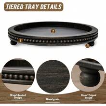 Bandeja redonda de madera negra decorativa con abalorio, para mesa de centro, comedor, entrada y sala de estar - Marrón cálido - Ver 6