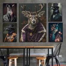 1pc/3PCS Wall Arts Posters Modern Animals Portrait Animal Set Zebra Jaguar Gentleman Chimpanzee Poster Printing Wall Art Picture Canvas Painting Room Home Decoration, Canvas Art, High Quality, Without Frame/With Frame ,Wall Art With Frame - Multicolor - View 3