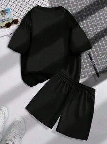 Bộ áo phông và quần short họa tiết nhện Y2K màu hồng cho bé trai tuổi teen - màu đen - Xem 2