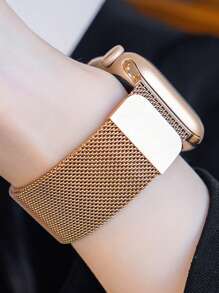 1条男女通用玫瑰金米兰尼斯表带，兼容 46mm、49mm、40mm、44mm、45mm、41mm、42mm、38mm，磁吸式不锈钢奢华金属表带，兼容 Series 11、10、9、8、7、SE、6、5、4、3、2、1、Ultra、3/2/1，时尚智能手表配件，兼容S10、S11 - 玫瑰金 - 查看 3