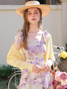 V领复古港风喇叭袖修身针织上衣 - 黃色 - 查看 5