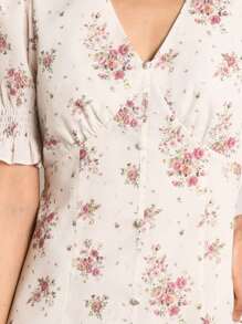 Simple Retro Women's Spring And Summer Resort Style V-Neck Puff Sleeve Floral Elegant Retro Elegant Slim Maxi Dress