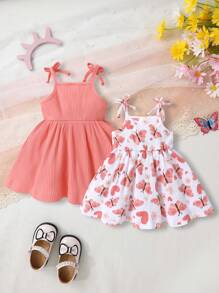Baby Girl 2pcs/Set Soft & Comfy Cute Butterfly Decor Suspender Princess Dress Outfit