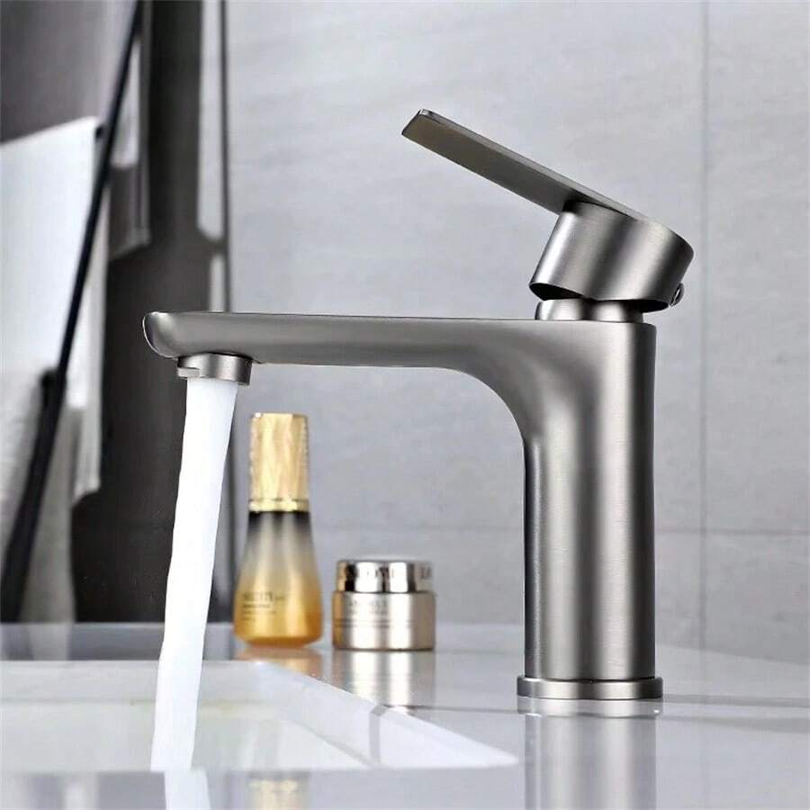 Luxury Stainless Steel Bathroom Sink Faucet, Brushed Gray - 灰色 - 查看 1
