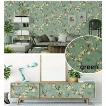1 rotolo di carta da parati floreale verde e gialla, in PVC impermeabile e rimovibile, autoadesiva, dimensioni 45x500/300/100 cm, adatta per decorare pareti di soggiorno, camera da letto, dormitorio, mobili, tavoli, armadi, facile da installare, idea regalo per compleanni, lauree, decorazione casa, camera da letto, bagno