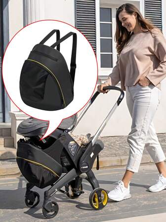 1 Baby Stroller Organizer Bag Black Oxford Fabric Large Capacity Convertible To Stroller Hook Handbag Backpack Diaper Bag All-Season Use Compatible With Doona FooFoo And 4-In-1 Models