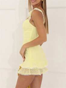 Women's Sleeveless Bodycon Mini Dress Sweetheart Neck Fly Sleeve Tiered Ruffle Hem Party Club Dresses