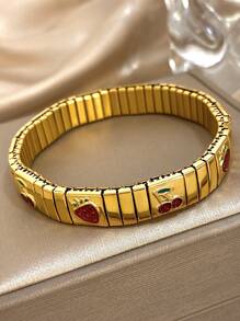 1 Stück Erdbeer Kirsche Armband für Frauen, goldenes Edelstahl Armband für den täglichen Party-Schmuck, Geburtstag, Weihnachten, Valentinstag Geschenke, Mama, Mutter, Muttertag, Geschenk