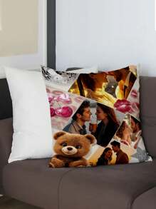 1pc Customized Personalized Name Printed Pillow Case, Custom Name Pillow, Single Sided Print Pillow Cover For Mother's/Father's/Thanksgiving/Teachers' Day, Create Your Own Picture Pillow Case, Great Gift For Family, Friends And Yourself,Valentine's Day Gift - White - View 4
