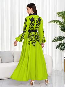 女士优雅碎花系带连衣裙（随机印花），端庄优雅