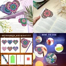 6 stuks/set Mandala 5D Diamond Painting bladwijzers, DIY Diamond Art PU lederen bladwijzers, Beginner Reading Craft Kit, Boekenliefhebber Terug naar school cadeau