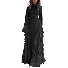 Mock Neck Bell Sleeve Patchwork Maxi Dress - Black - View 1
