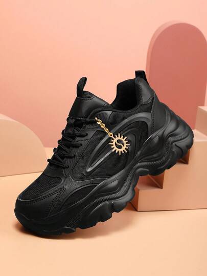 2025 Autumn Sporty Front Chunky Sneakers For Women,Preppy Women Minimalist Black Shoes Lace-Up Thick-Soled Women's Sports Shoes For Women