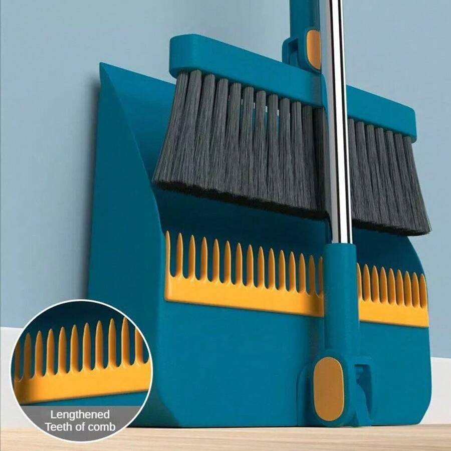 Long Handled Dustpan And Brush Set Strong Metal Handle Dust Pan & Broom Sweeper - Navy Blue - View 1
