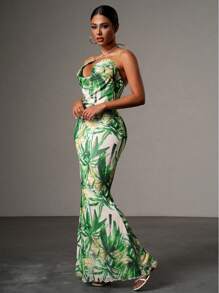 Persoshow 十字交叉印花波西米亚风连衣裙，女士夏装，度假装，婚礼宾客礼服，适合婚礼、毕业季