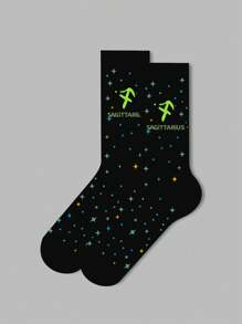 1 par de calcetines con diseño de signos del zodíaco para mujer, calcetines blancos, calcetines negros, calcetines hasta el tobillo, calcetines artísticos, calcetines deportivos, calcetines de moda, calcetines para niñas, calcetines tipo crew, calcetines sencillos, calcetines casuales, aptos para uso diario