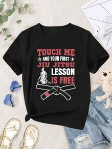 Free BJJ Lesson? Touch Me! Ladies' Brazilian Jiu Jitsu T-Shirt | BJJ T-Shirt For Women | Women's BJJ Apparel - Black - View 1