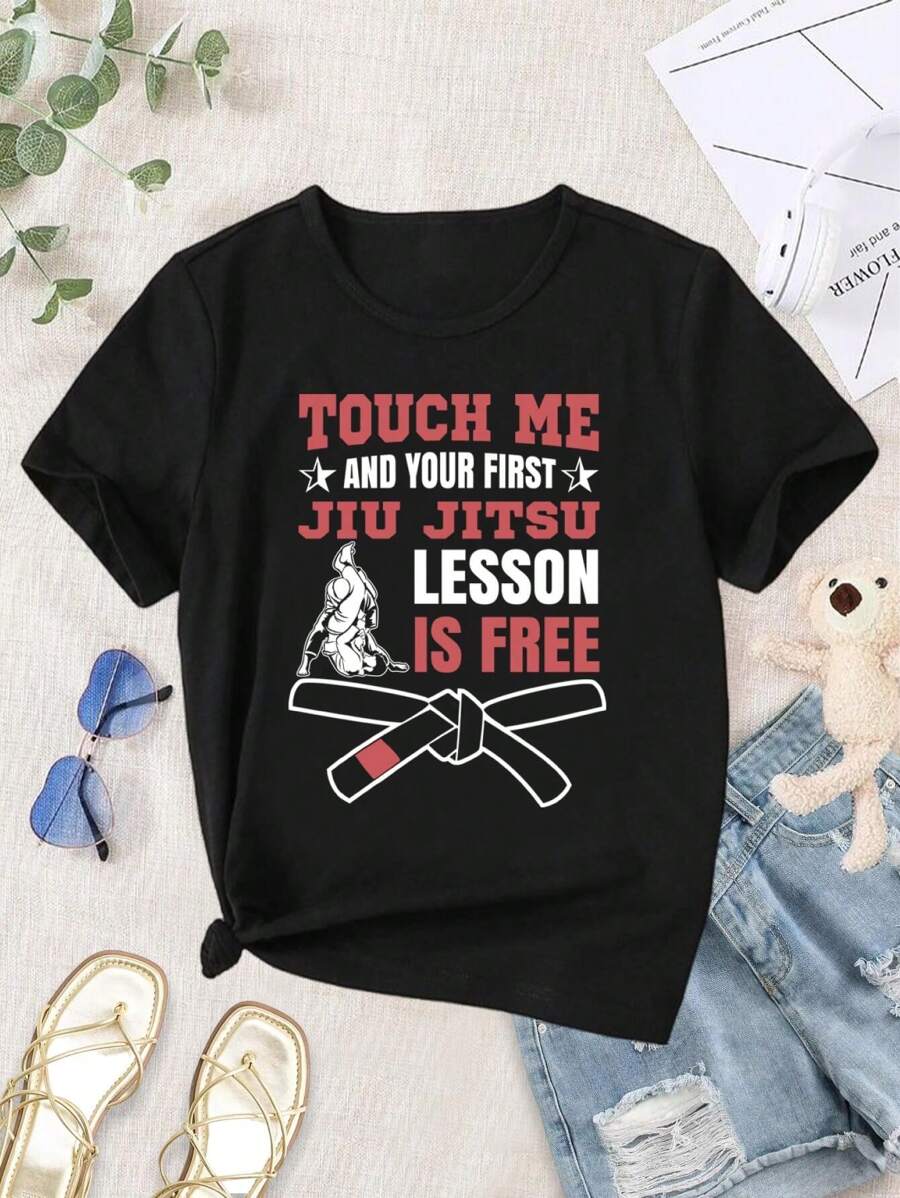 Free BJJ Lesson? Touch Me! Ladies' Brazilian Jiu Jitsu T-Shirt | BJJ T-Shirt For Women | Women's BJJ Apparel - Black - View 1