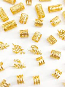 40 件金色发圈套装辫子发饰配饰，街头风格，派对编织发饰金色头饰 - 金色 - 查看 2