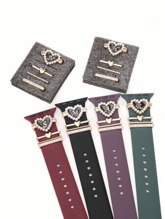 4st/uppsättning hjärtlegering Alfabetarmband Kompatibel med Apple Watch Band Tillbehör Dekoration för Smart Watch Band Series Charms